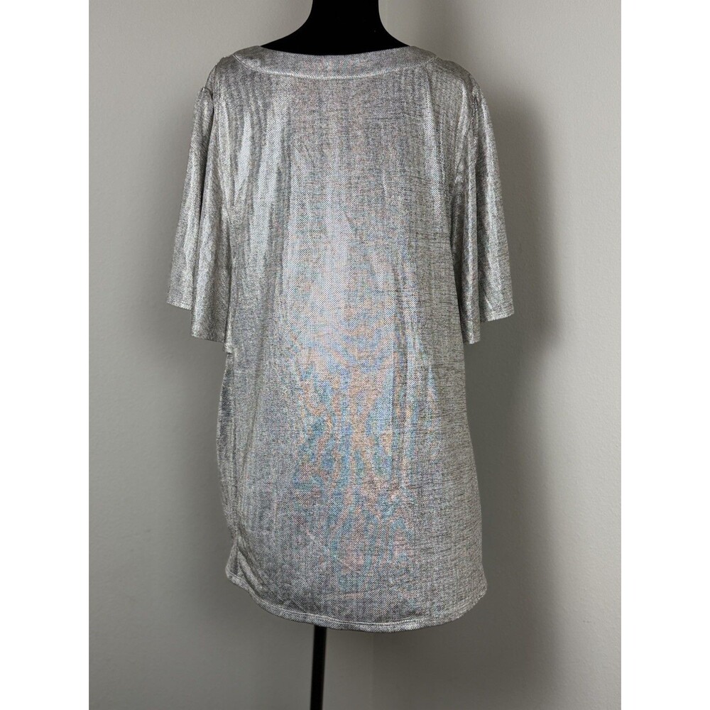 Skies Are Blue Metallic Silver Blouse- 3X - Picture 13 of 16